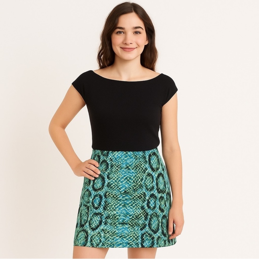 Nanette Lepore Green Snakeskin Print Skirt